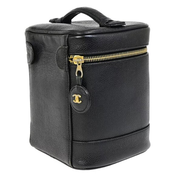 CHANEL CC Logo Vanity Hand Bag Caviar Skin Leather Black GHW Vintage 25RK294 - Picture 4 of 16